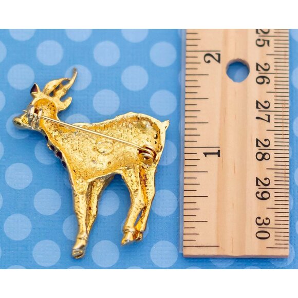 Vintage Mid Century Christmas Reindeer Rhinestone Brooch - M17 - Picture 2 of 2